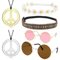 Set di accessori hippie con collane simbolo della pace, fasce e occhiali rotondi - Set da 6 pezzi / Set da 6 Pezzi Segno della Pace - Occhiali Perso 2