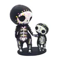 Figura decorativa de esqueleto padre e hijo de resina pintada Día de los Muertos - Esqueleto Padre-Hijo (Calavera de Azúcar 3)