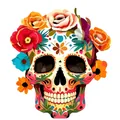 Cartel de madera de calavera de azúcar con flores para decoración de Halloween - Lado Máximo 20cm / Sugar Skull Wreath (Style 02)