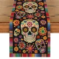 Mexikanischer Totenkopf Tischläufer für Tag der Toten und Party Tischdekoration - 33x90cm / Tagetes Schädel (5)