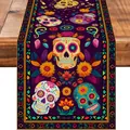 Runner da tavola con teschi di zucchero e fiori per la festa del Giorno dei Morti - Stile del Teschio 3 / 33x90cm