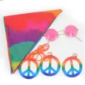 Set accessori costume hippie con gioielli segno della pace arcobaleno, bandana e occhiali rosa - Set da 4 pezzi / Set da 4 Pezzi Segno della Pace (PJ9820A)