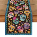 Chemin de table Jour des Morts avec motifs de têtes de mort pour déco de fête. - Style de Crâne 5