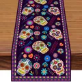 Farbenfroher Tischläufer mit traditionellem mexikanischem Totenkopf- und Blumenmuster - 33x90cm / Dunkellila Schädel Floral (7)