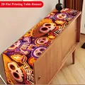 Detailed view of Mexican Day of the Dead table runner with sugar skull floral print - 33*91cm / Blue Belt Skull Buckle