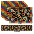 Detaillierte Maßangaben für Platzsets und Tischläufer Set im Tag der Toten Design - 5 Stk. (1 Tischläufer + 4 Platzsets) / Zuckerschädel Stil (Stil 3) / Stil 3