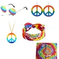 Set accessori hippie con collana orecchini pace arcobaleno e fascia tie-dye - Set da 4 pezzi / Set da 4 Pezzi Segno della Pace - PJ9818-1