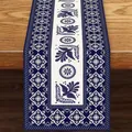 Dettaglio del runner da tavola in lino stampato blu e bianco in stile messicano - 120*33cm / Stile 3