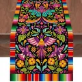 Kleurrijke Mexicaanse Otomi tafelrunner met levendige vogel- en bloemenpatronen dekoratie - 33x90cm / Otomi Vogel Bloemen Stijl (2)