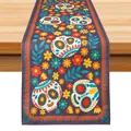 Chemin de table Jour des Morts avec motifs de têtes de mort et fleurs pour décoration - Style de Crâne 6