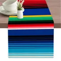 Detailed colorful Mexican serape striped linen table runner for festive home dining table decor - Style 5