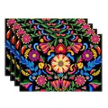 Colorful floral linen placemats with traditional Mexican folk art pattern for dining - Pattern 6