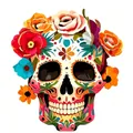 Kleurrijke houten Halloween hangdecoratie met een suikerschedel en rozenmotief - Oranje Bloem Schedel Stijl (02) / Max Zijde 20