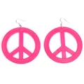 Orecchini pendenti rosa neon con simbolo della pace per costumi da hippie e feste - Stile a Gancio / Orecchini a Gancio Segno della Pace Rosa