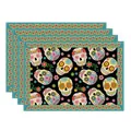 Linen placemat set with colorful sugar skull and flower pattern for Halloween decor - Pattern 7
