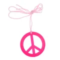 Collana con segno di pace rosa brillante per feste hippie e travestimenti di Halloween - Collana / Collana Segno della Pace Rosa - Cordino Rosa (PJ9194F)