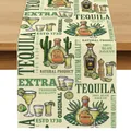 Dettaglio del runner da tavola in lino con stampa a tema Tequila messicana vintage - 120*33cm / Stile 4