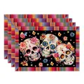Set of 4 colorful Sugar Skull placemats with floral patterns for festive dining decor - Pattern 8