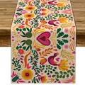 Detailed texture of Mexican Bohemian linen table runner with vibrant floral patterns - Style 8