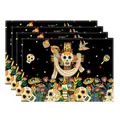 Set of 4 linen placemats with colorful sugar skull and flower patterns for Day of the Dead - Pattern 9