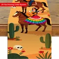 Detalle del vibrante estampado del Día de los Muertos con jinetes y cactus - 33x91cm / Estilo B