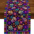 Festlicher Dia de los Muertos Tischläufer mit bunten Zuckerschädeln und Motiven - 183cmx33cm / Dia De Los Muertos Text Stil (Style 13)