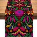 Colorful Mexican fiesta table runner with vibrant floral patterns on a wooden table. - Style 12 / 183x33cm