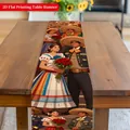 Primer plano del camino de mesa mexicano Día de los Muertos con estampados de Mariachi. - 33x91cm / Estilo C