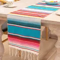 Runner da tavola messicano con strisce arcobaleno e frange per feste etniche - 35x215cm / Nuovo Blu Lago