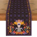 Festlicher mexikanischer Zuckerschädel Tischläufer für Tag der Toten Party Tischdeko - 33x90cm / Skelett Floral (12)