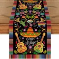 Detailed view of Mexican fiesta table runner with Cinco de Mayo and guitar patterns - Style 15 / 183x33cm