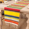 Runner da tavola messicano a strisce arcobaleno con frange bianche decorative - 35x215cm / Giallo