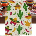 Detalle de camino de mesa mexicano festivo con cactus y patrones de sombrero - Patrón De Cactus Y Sombrero (A) / 33x91cm
