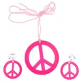 Set collana e orecchini a clip con segno di pace hippie rosa vibrante per feste - Set / Set Segno della Pace Rosa 2 (HH001761E-1A)