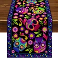 Primer plano de camino de mesa Día de Muertos con calaveras de azúcar de colores - Style-16 (Black Vibrant Skull)
