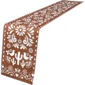 Close-up of Mexican Bohemian style linen table runner with floral and cactus print - Style 10