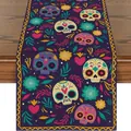 Mexican Day of the Dead table runner featuring vibrant sugar skulls and floral patterns - Mexican Style Skull Print (WSJZQ-8) / 180x35cm