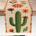 Primer plano de un camino de mesa estilo mexicano con motivos de cactus y flores - Patrón De Cactus Y Flores (B) / 33x91cm