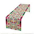Vista detallada del camino de mesa estilo Otomi mexicano con pájaros y flores de colores - Patrón De Pavo Real Otomi (C) / 33x91cm