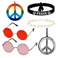 Set completo accessori costume hippie con collane segno della pace e occhiali da sole tondi - Set da 6 pezzi / Set da 6 Pezzi Segno della Pace - Occhiali Perso 3 (PJ9817-4A)