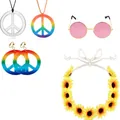 Set accessori hippie con collana segno della pace arcobaleno, orecchini e occhiali - Set da 5 pezzi / Set da 5 Pezzi Segno della Pace (PJ9817-6)