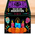 Runner da tavola Dia de los Muertos con teschio di zucchero e candele per decorazioni - 33x183cm / Multicolore (Stile 1)