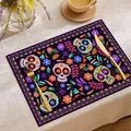 Set de table mexicain en lin avec têtes de mort colorées et motif mandala rétro pour décoration - 1 Pièce / Set de Table Style 3