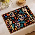 Colorful Mexican Day of the Dead sugar skull placemat with vibrant floral motifs for dining. - Placemat Style 5
