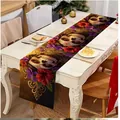 Chemin de table floral mexicain crâne de sucre sur une scène de table à manger blanche - 33*91cm / Arc-en-ciel