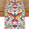 Mexican Day of the Dead table runner featuring colorful bird and floral patterns - Style 18 / 183x33cm