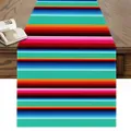 Mexikanischer Tischläufer aus Leinen mit bunten Streifen für festliche Dekoration - 33x183cm / Blau-Grüne Streifen (Stil 2)