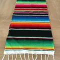 Mexican serape table runner with vibrant rainbow stripes and white fringes - 33*45cm+Tassel 10cm*2 70g / Black