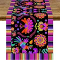 Vibrant Mexican table runner with bird and floral print for Day of the Dead fiesta décor. - Style 19 / 183x33cm