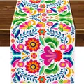 Colorful Mexican fiesta table runner with vibrant floral folk art print for Day of the Dead - Style 20 / 183x33cm